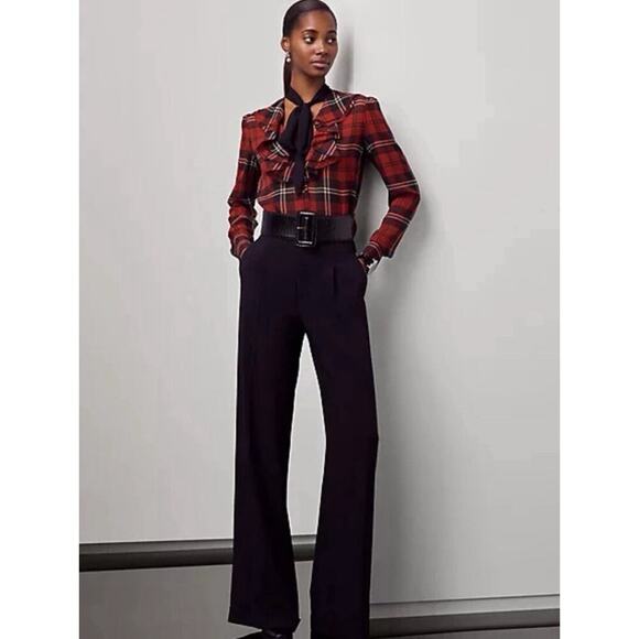 Ralph Lauren Purple Label Plaid Silk Button Up Blouse Top Black Tie Neck S $1490 - Picture 3 of 10